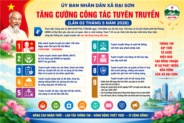 UBND xã Đại Sơn tăng cường công tác tuyên truyền tháng 5/2026