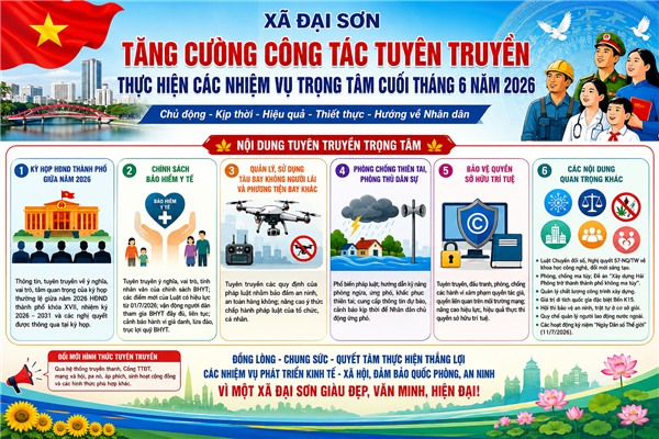 Đại Sơn tăng cường tuyên truyền các nhiệm vụ trọng tâm cuối tháng 6 năm 2026