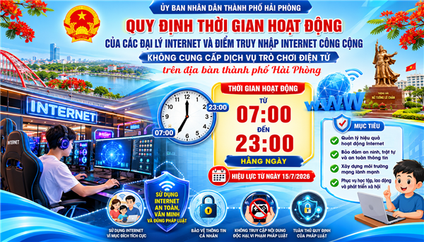 Hải Phòng quy định thời gian hoạt động của các đại lý Internet và điểm truy nhập Internet công cộng