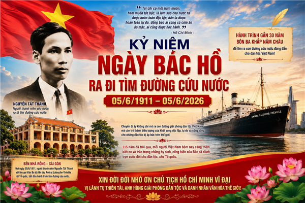 Kỷ niệm 115 năm ngày Bác Hồ ra đi tìm đường cứu nước (05/6/1911 - 05/6/2026)