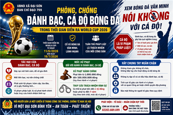 Đại Sơn tăng cường phòng, chống cá độ bóng đá mùa World Cup 2026