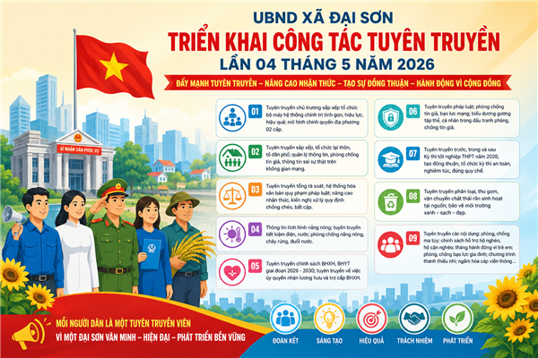 UBND xã Đại Sơn triển khai công tác tuyên truyền lần 4 tháng 5 năm 2026