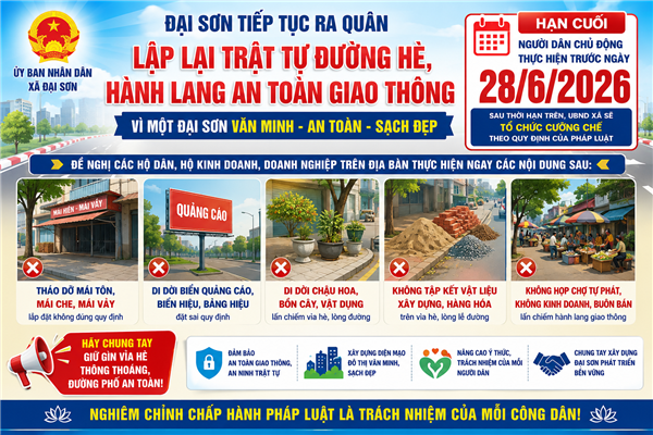 Đại Sơn tiếp tục ra quân lập lại trật tự đường hè, hành lang an toàn giao thông 