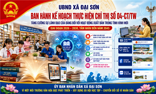 UBND xã Đại Sơn ban hành Kế hoạch thực hiện Chỉ thị số 04-CT/TW về tăng cường sự lãnh đạo của Đảng đối với hoạt động xuất bản trong tình hình mới