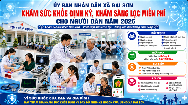 Xã Đại Sơn ban hành kế hoạch khám sức khỏe định kỳ, khám sàng lọc miễn phí cho người dân năm 2026