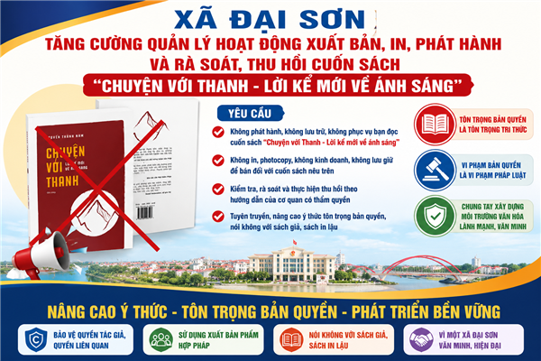 Đại Sơn tăng cường quản lý hoạt động xuất bản, in, phát hành; rà soát, thu hồi cuốn sách "Chuyện với Thanh - Lời kể mới về ánh sáng"