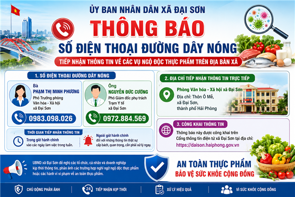 Đại Sơn công khai đường dây nóng tiếp nhận thông tin về các vụ ngộ độc thực phẩm