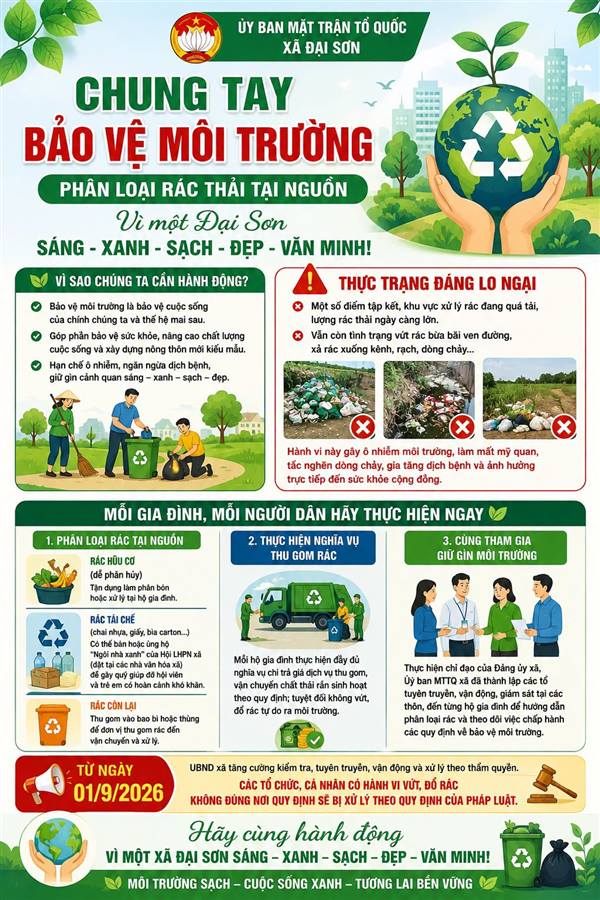 Đại Sơn ra quân tổng vệ sinh môi trường chào mừng Quốc khánh 02/9