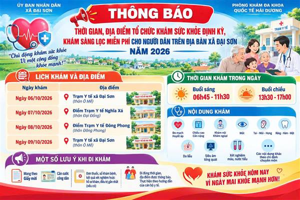 Lịch khám sức khỏe định kỳ miễn phí cho người dân xã Đại Sơn