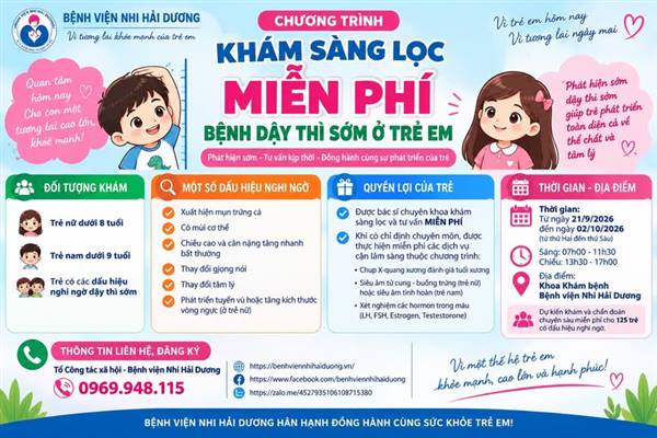 Khám sàng lọc miễn phí bệnh dậy thì sớm ở trẻ em