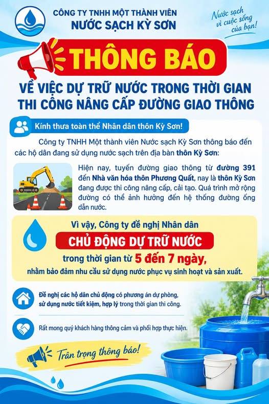 Thông báo: Chủ động dự trữ nước trong thời gian thi công nâng cấp đường giao thông