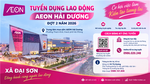 AEON Hải Dương tuyển dụng lao động đợt 2 năm 2026