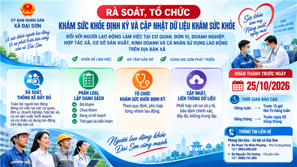 Đại Sơn rà soát, tổ chức khám sức khỏe định kỳ và cập nhật dữ liệu khám sức khỏe đối với người lao động trên địa bàn xã
