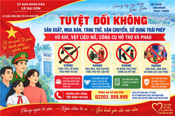 Đại Sơn tăng cường phòng ngừa, đấu tranh với vi phạm về vũ khí, vật liệu nổ, công cụ hỗ trợ và pháo