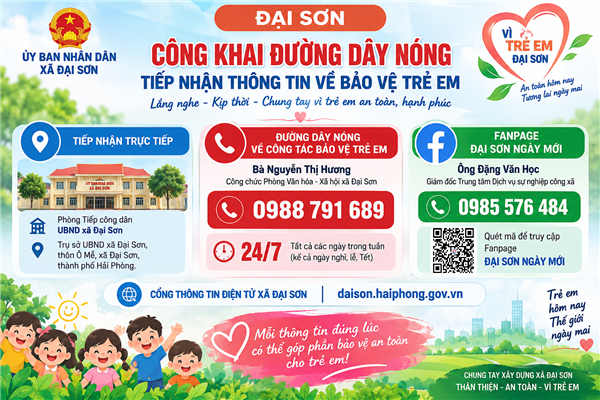 Đại Sơn công khai đường dây nóng tiếp nhận thông tin về bảo vệ trẻ em
