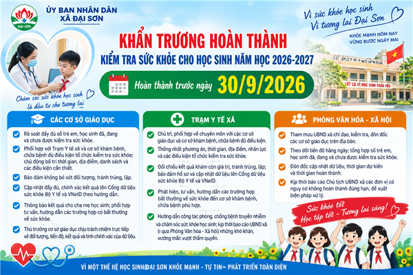 Đại Sơn khẩn trương hoàn thành kiểm tra sức khỏe cho học sinh năm học 2026-2027