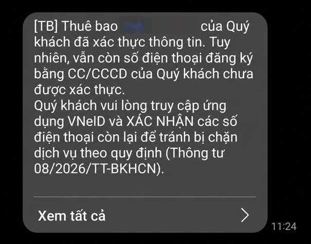 Lưu ý với người dùng nhiều số điện thoại khi xác thực thuê bao trên VNeID - 1
