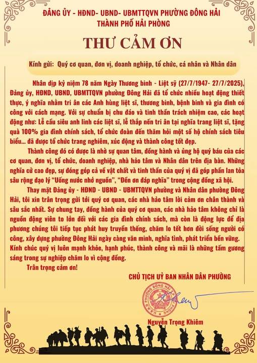 THƯ CẢM ƠN