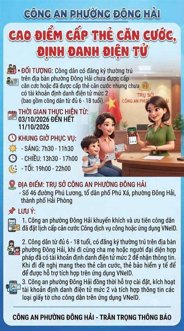 ĐÔNG HẢI: CAO ĐIỂM CẤP CĂN CƯỚC, ĐỊNH DANH ĐIỆN TỬ.
