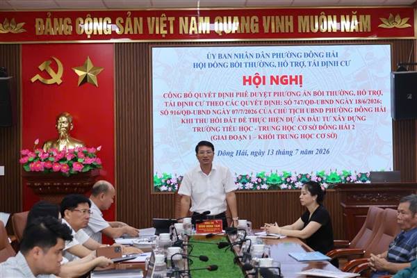 Phường Đông Hải công bố phương án bồi thường, hỗ trợ Dự án đầu tư xây dựng Trường Tiểu học - Trung học cơ sở Đông Hải 2 (giai đoạn 1)