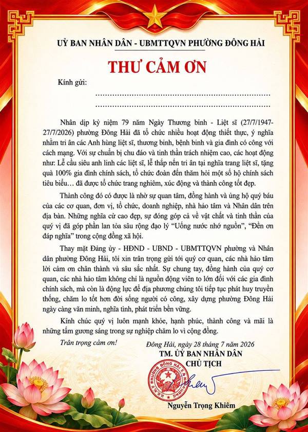THƯ CẢM ƠN