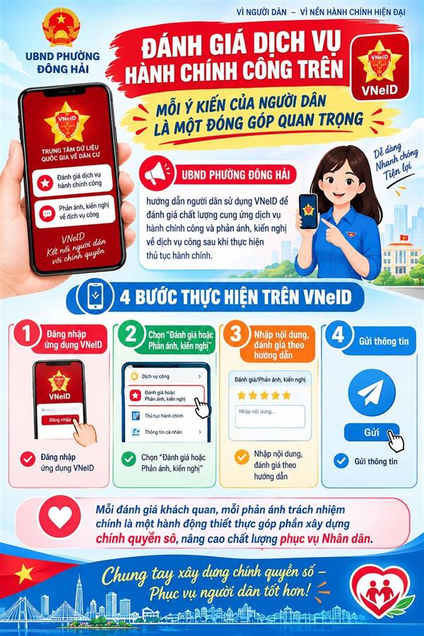 ĐÁNH GIÁ DỊCH VỤ HÀNH CHÍNH CÔNG TRÊN VNeID – MỖI Ý KIẾN CỦA NGƯỜI DÂN LÀ MỘT ĐÓNG GÓP QUAN TRỌNG