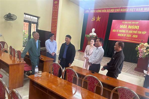 Các đồng chí lãnh đạo Đảng ủy - HĐND - UBND - UBMTTQ Việt Nam phường Dương Kinh khảo sát công tác tổ chức bầu Tổ trưởng Tổ dân phố nhiệm kỳ 2025 - 2028