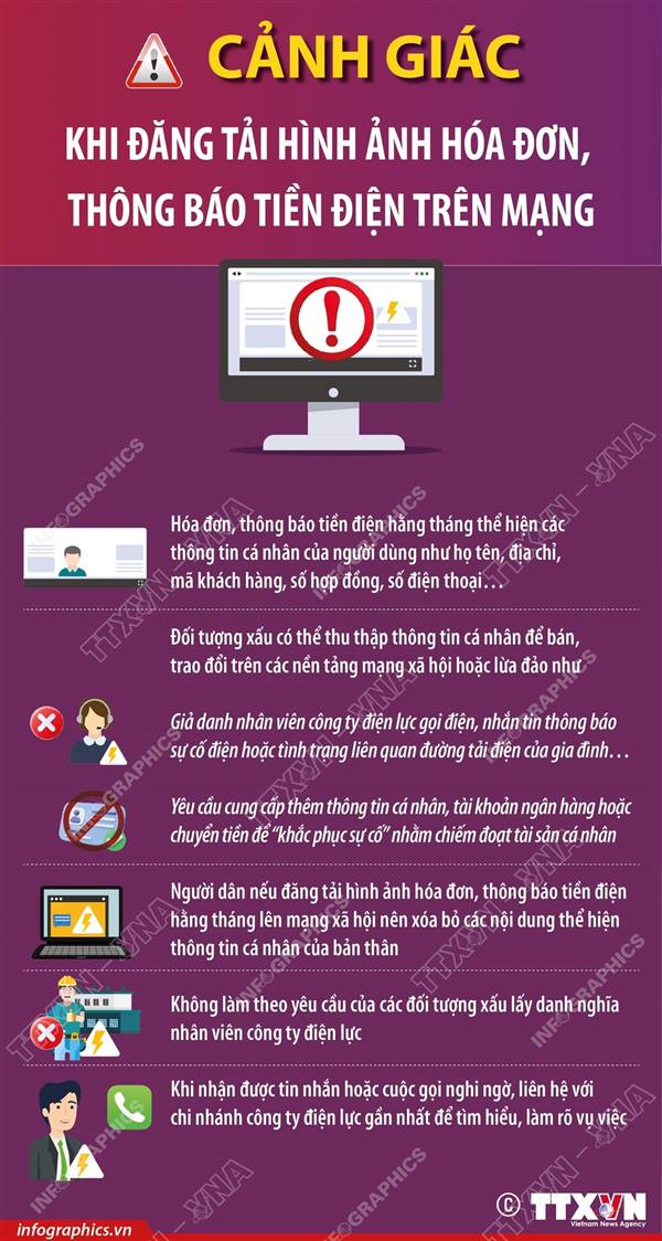 CẢNH GIÁC KHI ĐĂNG TẢI HÌNH ẢNH HÓA ĐƠN, THÔNG BÁO TIỀN ĐIỆN TRÊN MẠNG