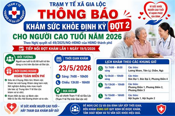 Tổ chức đợt 2 khám sức khỏe định kỳ cho người cao tuổi năm 2026