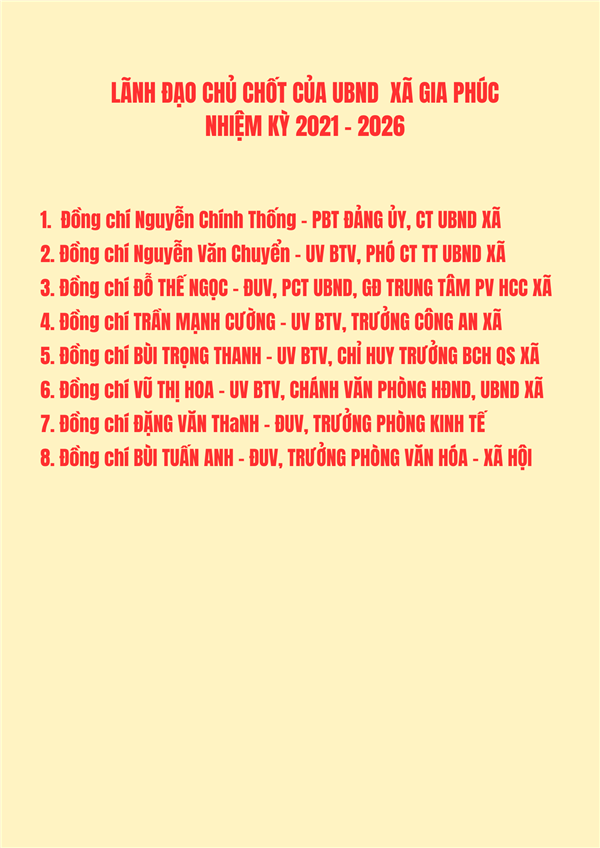 LÃNH ĐẠO VÀ CƠ QUAN CHUYÊN MÔN THUỘC UBND XÃ GIA PHÚC