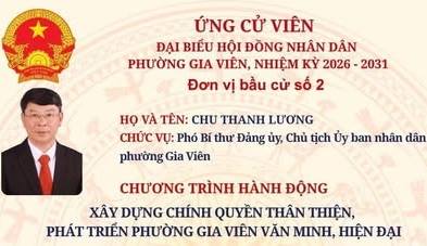 CHƯƠNG TRÌNH HÀNH ĐỘNG ỨNG CỬ VIÊN ĐẠI BIỂU HĐND PHƯỜNG GIA VIÊN, NHIỆM KỲ 2026 - 2031

👤Ứng cử viên: Chu Thanh Lương (Phó Bí thư Đảng uỷ, Chủ tịch UBND phường Gia Viên).