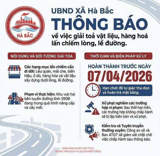 Thông báo về việc giải toả vật liệu, hàng hoá lấn chiếm lòng, lề đường