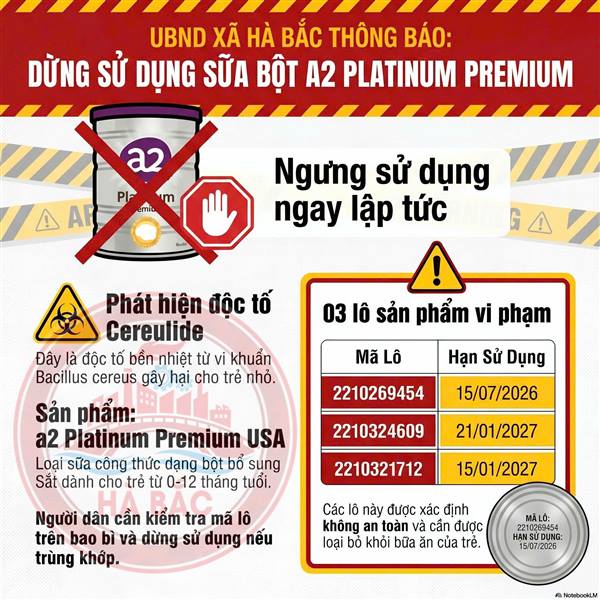 Sữa a2 Platinum Premium bị thu hồi tại Mỹ, Bộ Y tế yêu cầu ngừng kinh doanh.