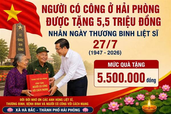 Người có công ở Hải Phòng được tặng 5,5 triệu đồng nhân Ngày Thương binh Liệt sĩ