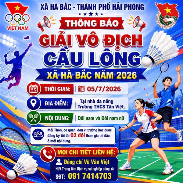 Điều lệ giải Vô địch Cầu lông xã Hà Bắc lần thứ I năm 2026