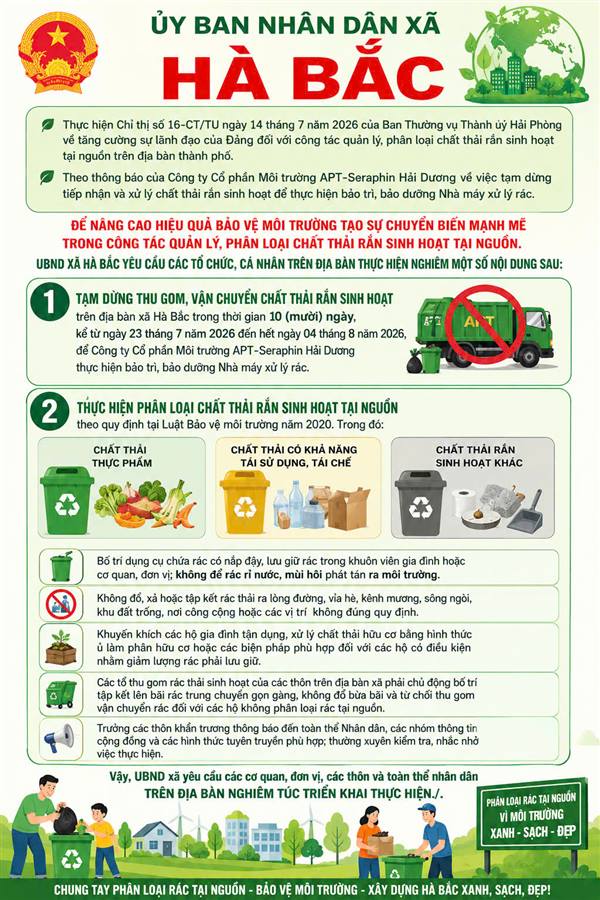 THÔNG BÁO tạm dừng thu gom, vận chuyển chất thải rắn sinh hoạt trên địa bàn xã