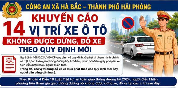 Công an xã Hà Bắc khuyến cáo các vị trí xe ô tô không được dừng, đỗ xe theo quy định mới.