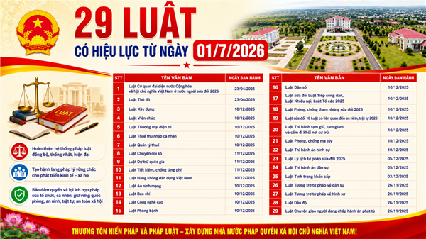 29 Luật có hiệu lực từ ngày 01/7/2026 có nội dung nổi bật nào?