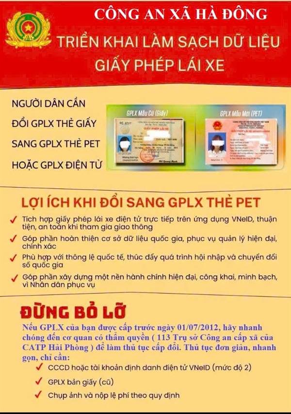 Công an xã Hà Đông triển khai rà soát, làm sạch dữ liệu Giấy phép lái xe, đăng ký xe