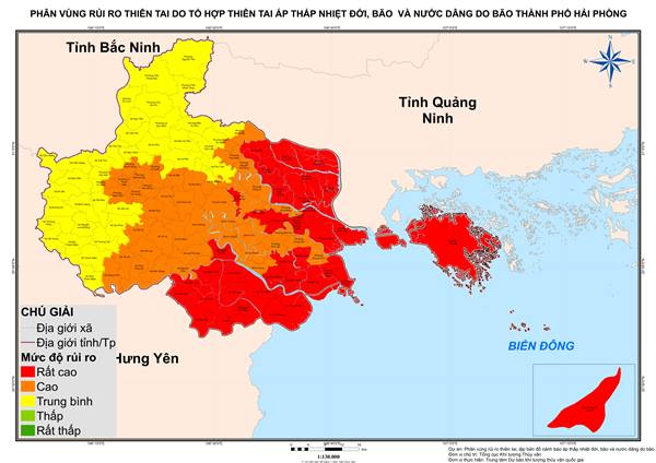 Phân vùng rủi ro thiên tai do tổ hợp thiên tai áp thấp nhiệt đới, bão và nước biển dâng do bão trên địa bàn thành phố Hải Phòng 