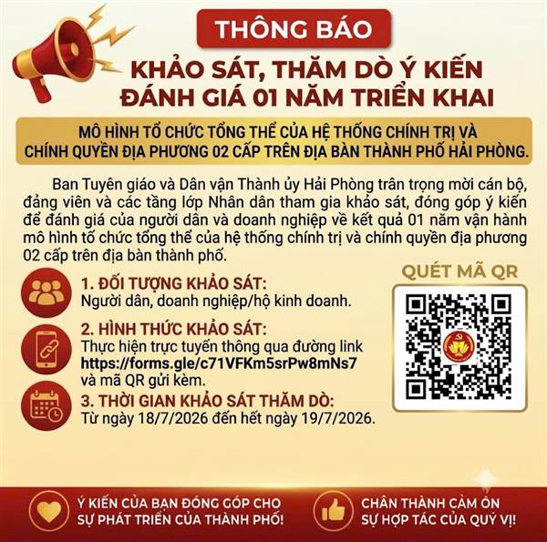 Công văn triển khai khảo sát, thăm dò ý kiến sau 01 năm triển khai mô hình tổ chức tổng thể của hệ thống chính trị và chính quyền địa phương 2 cấp