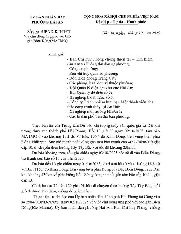  Chủ động ứng phó với bão
gần Biển Đông(MATMO)
