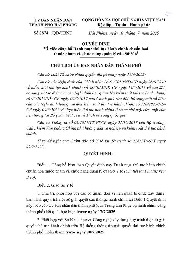 QUYẾT ĐỊNH
Về việc công bố Danh mục thủ tục hành chính chuẩn hoá
thuộc phạm vi, chức năng quản lý của Sở Y tế
