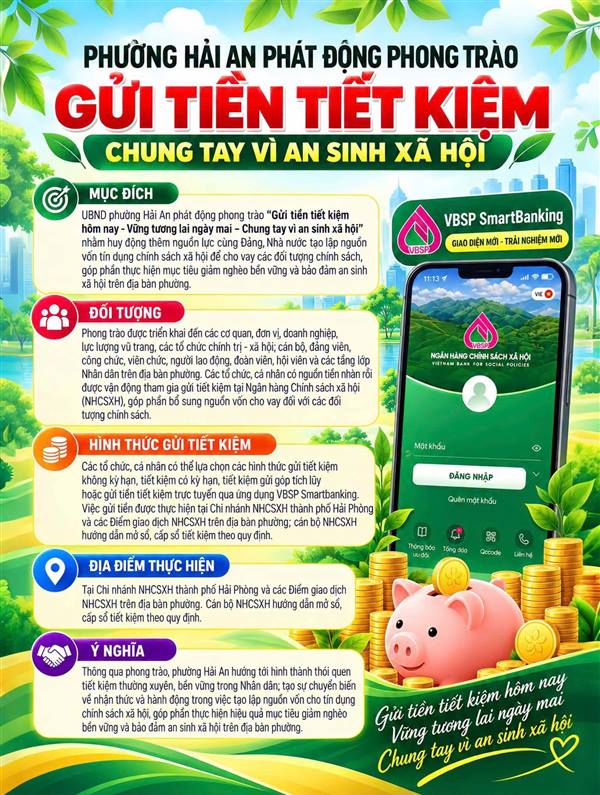 PHƯỜNG HẢI AN PHÁT ĐỘNG PHONG TRÀO GỬI TIỀN TIẾT KIỆM CHUNG TAY VÌ AN SINH XÃ HỘI
