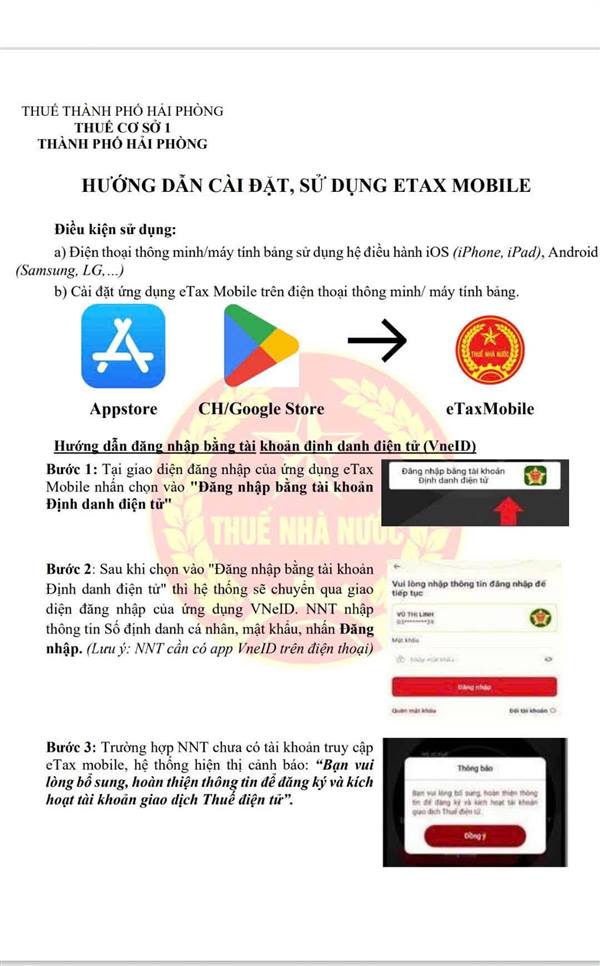 Hướng dẫn cài đặt, sử dụng ứng dụng etax mobile.