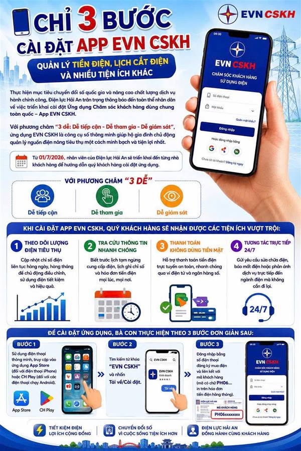  Chỉ 3 bước cài đặt App EVN CSKH - Quản lý tiền điện, lịch cắt điện và nhiều tiện ích khác 