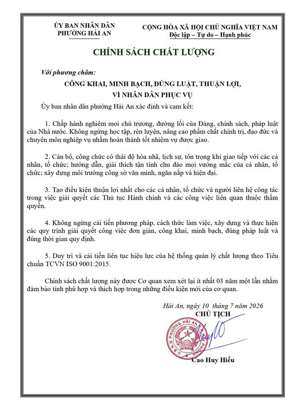 CHÍNH SÁCH CHẤT LƯỢNG