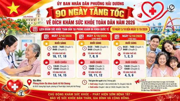 PHƯỜNG HẢI DƯƠNG THÔNG BÁO LỊCH KHÁM SỨC KHỎE TOÀN DÂN TỪ NGÀY 3 - 5/10/2026