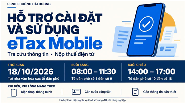 PHƯỜNG HẢI DƯƠNG THÔNG BÁO HỖ TRỢ CÀI ĐẶT, SỬ DỤNG ỨNG DỤNG ETAX MOBILE