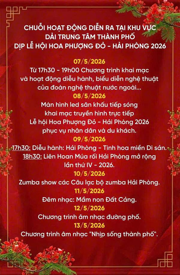 CHUỖI HOẠT ĐỘNG DIỄN RA TẠI KHU VỰC DẢI TRUNG TÂM THÀNH PHỐ DỊP LỄ HỘI HOA PHƯỢNG ĐỎ - HẢI PHÒNG  2026 